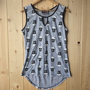 Jawbreaker Two Tone Skull Top Grey Black Sleeveless Summer Goth Womens XL